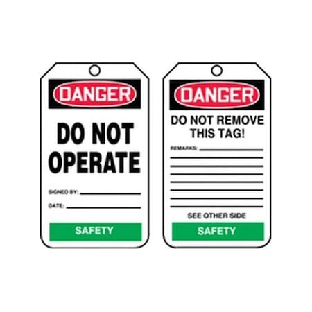 Accuform Safety Tags, DANGER DO NOT OPERATE SAFETY, 5.75in x 3.25in, PF-Cardstock, 25PK TPM234CTP